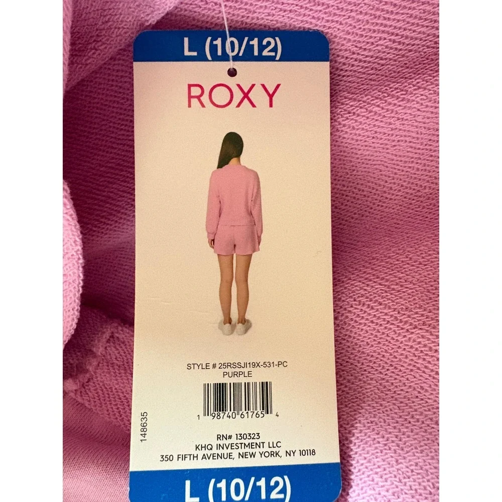 Roxy Girls Purple 2PC Short Set Sweatshirt and Shorts Floral Size L 10/12 NWT